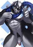  2017 abs anthro canine clothing digital_media_(artwork) drks eyewear fur glasses male mammal muscular muscular_male nipples pecs scarfs simple_background tattoo wolf 