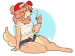  anthro canine clothed clothing female hat mammal nepetacide nipple_bulge nipple_piercing nipples piercing sheer_clothing sitting solo sweat translucent transparent_clothing unzipped 