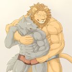  abs anthro biceps canine clothed clothing digital_media_(artwork) feline fur lion male mammal muscular muscular_male pecs topless wildheit wolf 