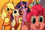  2017 applejack_(mlp) blonde_hair blue_eyes cutie_mark derpy_hooves_(mlp) earth_pony equine feathered_wings feathers female feral fluttershy_(mlp) freckles friendship_is_magic goattrain green_eyes group hair hat hooves horn horse long_hair looking_at_viewer mammal my_little_pony open_mouth open_smile pegasus pink_hair pinkie_pie_(mlp) pony purple_eyes rainbow_dash_(mlp) rarity_(mlp) smile twilight_sparkle_(mlp) unicorn wings 