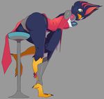  anthro avian beak bent_over bird butt clothed clothing female hair headphones polywomple solo 