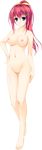  absurdres barefoot blue_eyes breasts full_body hair_ornament hairclip hand_on_hip hand_on_thigh high_ponytail highres long_hair medium_breasts natsume_akari navel nipples no_pussy nude otome_ga_irodoru_koi_no_essence red_hair shouna_mitsuishi solo transparent_background 
