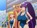  00s 6+girls animated animated_gif banana big_hair breasts eiken erect_nipples food fruit grace_lin huge_breasts impossible_clothes impossible_shirt jiggle misono_kirika multiple_girls one-piece_swimsuit purple_hair school_swimsuit sexually_suggestive shirt swimsuit unaligned_breasts 