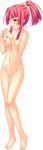  absurdres barefoot blush breasts fingers_together full_body high_ponytail highres koihime_musou kousonsan long_hair navel nipples no_pussy nude open_mouth pink_hair saeki_hokuto small_breasts solo transparent_background yellow_eyes 