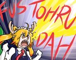  admiral_paru blonde_hair breasts dragon_girl dragon_horns dragon_tail frills gloves hairband horns kobayashi-san_chi_no_maidragon long_hair maid maid_headdress meme monster_girl necktie open_mouth pun sharp_teeth shouting slit_pupils tail teeth the_elder_scrolls the_elder_scrolls_v:_skyrim thu'um tooru_(maidragon) twintails uniform white_gloves 