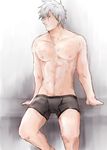  1boy hatake_kakashi male_focus muscle naruto_shippuuden silver_hair solo tagme topless underwear 