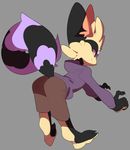  anthro bent_over butt clothed clothing fur hair male polywomple simple_background solo unknown_species 