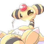  ampharos blush breath female feral japanese_text nettsuu nintendo pok&eacute;mon pussy pussy_juice simple_background solo steam text video_games white_background yellow_body yellow_eyes 