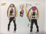  10s 1girl absurdres back character_sheet female full_body highres kogal midriff multicolored_hair nintendo official_art photo pink_hair plumeri_(pokemon) plumeria_(pokemon) pokemon pokemon_(game) pokemon_sm serious shoes simple_background solo standing sugimori_ken tan tattoo team_skull transparent_background twintails two-tone_hair white_background yellow_eyes 