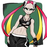  10s 1girl artist_request curvy female looking_at_viewer multicolored_hair nintendo pink_hair plumeri_(pokemon) plumeria_(pokemon) pokemon pokemon_(game) pokemon_sm serious simple_background solo team_skull twintails two-tone_hair yellow_eyes 