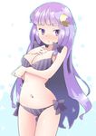  arnest ass_visible_through_thighs blush bow bra breast_hold breasts cleavage crescent crescent_hair_ornament eyebrows_visible_through_hair hair_bow hair_ornament hand_on_own_cheek long_hair medium_breasts panties patchouli_knowledge purple_eyes purple_hair simple_background solo striped thigh_gap touhou underwear underwear_only vertical-striped_bra vertical-striped_panties vertical_stripes very_long_hair 