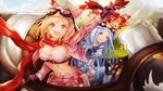  :d alternate_costume animal_ears blonde_hair blue_eyes blue_hair blue_hat blue_jacket breasts brown_eyes cleavage crop_top cropped_jacket djeeta_(granblue_fantasy) fake_animal_ears granblue_fantasy ground_vehicle hat highres jacket large_breasts long_hair looking_at_viewer lyria_(granblue_fantasy) midriff multiple_girls navel open_mouth outstretched_arm pants pink_jacket pink_pants red_scarf scarf short_hair small_breasts smile vee_(granblue_fantasy) very_long_hair wakaba_(945599620) 