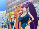  00s 6+girls animated animated_gif banana big_hair bouncing_breasts breasts eiken erect_nipples food fruit grace_lin huge_breasts impossible_clothes impossible_shirt jiggle misono_kirika multiple_girls one-piece_swimsuit purple_hair school_swimsuit shirt swimsuit unaligned_breasts 
