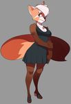  anthro breasts clothed clothing female fur hair looking_at_viewer mammal polywomple red_panda smile solo standing 