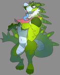  anthro canine crocodile crocodilian hybrid looking_at_viewer male mammal muscular nude polywomple reptile scalie smile solo standing tongue tongue_out 