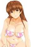  bikini breasts brown_eyes brown_hair cleavage dead_or_alive eyepatch_bikini heart heart_print kasumi_(doa) large_breasts lips long_hair looking_at_viewer navel pink_bikini print_bikini shu-z simple_background solo swimsuit white_background 