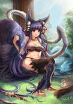  :3 absurdly_long_hair animal_ears bell black_hair black_legwear blush breasts cleavage fox_ears fox_tail granblue_fantasy hair_ornament highres large_breasts long_hair looking_at_viewer lslee open_mouth red_eyes red_ribbon ribbon smile solo sword tail thighhighs very_long_hair weapon yuel_(granblue_fantasy) 