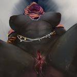  2017 alien antar_dragon anthro anus areola big_breasts black_nipples black_skin breasts clitoris english_text female grey_background halo_(series) jewelry low-angle_view mostly_nude nipples pussy pussy_juice sangheili signature simple_background solo text video_games 