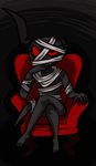  2015 anthro bandage black_skin chair crossed_leggs demon horn humanoid inkyfrog looking_at_viewer male red_sclera scratches sitting slit_pupils solo the_adversary the_binding_of_isaac the_binding_of_isaac_rebirth video_games 