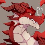  2016 amber_eyes cel_shading chesta digital_media_(artwork) dragon ear_fins fairy_tail fangs feral fin front_view grey_background grey_scales headshot_portrait horn igneel looking_at_viewer male membranous_wings multicolored_scales portrait red_horn red_scales red_wings scales scalie shaded signature simple_background slit_pupils smoke solo spikes teeth two_tone_scales wings 