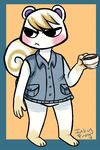  2015 animal_crossing anthro beverage bottomless clothed clothing cup holding_object inkyfrog male mammal marshal_(animal_crossing) nintendo rodent rosy_cheeks solo squirrel standing video_games 