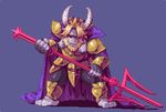  ahruon armor asgore_dreemurr boss_monster cape caprine clothing crown digital_media_(artwork) fur goat horn long_ears mammal melee_weapon pixel_(artwork) polearm simple_background solo trident undertale video_games weapon white_fur 