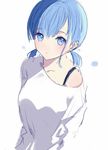  alternate_hairstyle artist_name bangs blue_eyes blue_hair blush casual closed_mouth collarbone eyebrows_visible_through_hair looking_at_viewer off_shoulder re:zero_kara_hajimeru_isekai_seikatsu rem_(re:zero) shirt short_hair signature simple_background sketch solo tr_(hareru) twintails upper_body white_background white_shirt 