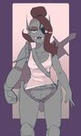  anthro clothed clothing eye_patch eyewear female fish looking_at_viewer marine melee_weapon polywomple smile solo standing sword undertale undyne video_games weapon 
