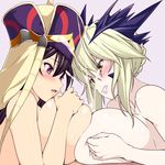  2girls 846-gou artoria_pendragon_(all) artoria_pendragon_(lancer_alter) bare_shoulders black_hair blonde_hair blush braid breast_hold breast_press breast_squeeze breasts clenched_teeth cum ejaculation eyebrows_visible_through_hair fate/grand_order fate_(series) ffm_threesome french_braid group_sex hat hetero large_breasts lips long_hair looking_down multiple_girls multiple_paizuri open_mouth out_of_frame paizuri pink_lips pov projectile_cum purple_eyes shiny shiny_skin short_hair symmetrical_docking teamwork teeth threesome xuanzang_(fate/grand_order) yellow_eyes 