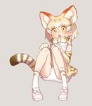  :o animal_ears bare_shoulders blonde_hair blush bow bowtie breast_pocket cat_ears cat_girl cat_tail clenched_hands commentary dot_nose elbow_gloves eyebrows_visible_through_hair fangs full_body gloves gradient_hair grey_background hands_on_own_knees jpeg_artifacts kemono_friends looking_up multicolored_hair nose_blush open_mouth petticoat pocket ribbon sand_cat_(kemono_friends) sanpaku shirt shoe_ribbon shoes simple_background sitting skirt sleeveless sleeveless_shirt socks solo streaked_hair striped_tail tail tareme teeth upper_teeth white_footwear white_hair white_ribbon white_shirt yareru_babaa yellow_eyes 