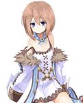  bare_shoulders blanc blancpig_yryr blue_eyes blush brown_hair looking_at_viewer neptune_(series) short_hair solo white_background 