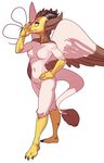  anthro avian breasts feathered_wings feathers featureless_breasts featureless_crotch female gryphon nude polywomple solo standing wings 