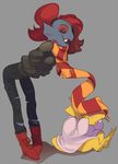  alphys anthro clothed clothing duo female fish lizard marine open_mouth polywomple reptile scalie scarf smile undertale undyne video_games 
