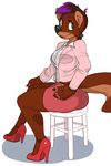  anthro canine clothed clothing female footwear high_heels looking_at_viewer mammal polywomple shoes sitting smile solo 