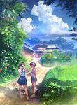  aalge architecture bare_legs blouse blue_skirt brown_hair bush camisole child cloud dappled_sunlight day dirt_road east_asian_architecture flip-flops flower food grass hair_ornament hair_scrunchie horizontal_stripes house ice_cream long_hair md5_mismatch morning_glory multiple_girls no_socks original outdoors plant popsicle retaining_wall revision rural sandals scenery scrunchie shoes short_hair shorts signature skirt sky sleeveless sneakers spill standing striped summer sunlight tiger_lily tree_shade twintails very_short_hair white_blouse white_footwear 