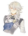  armor fire_emblem fire_emblem_if looking_at_viewer male_focus male_my_unit_(fire_emblem_if) mamkute my_unit_(fire_emblem_if) pointy_ears red_eyes shourou_kanna smile white_hair 