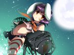  animal_ears black_hair blizzomos blush bunny_ears commentary cosplay dutch_angle full_moon gradient gradient_background highleg highleg_panties highres inaba_tewi kantai_collection looking_at_viewer midriff miniskirt moon navel open_mouth panties red_eyes sailor_collar shimakaze_(kantai_collection) shimakaze_(kantai_collection)_(cosplay) shirt short_hair skirt sleeveless solo sparkle striped striped_legwear thighhighs thong touhou underwear upskirt zettai_ryouiki 