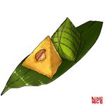  artist_name bamboo bamboo_leaf commentary_request food fried_rice highres jiumudao no_humans realistic simple_background string taro_(food) text_focus white_background zongzi 