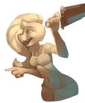  ambiguous_species anthro breasts clothed clothing female melee_weapon navel open_mouth polywomple solo sword weapon wide_hips 