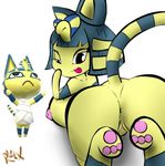  animal_crossing ankha anthro anus big_breasts breasts butt cat feline headdress looking_at_viewer looking_back lying mammal nintendo nipples nude on_front pawpads pussy rear_view rhulex simple_background solo tongue tongue_out video_games white_background 