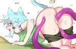  1girl animal_ears armlet ass blue_eyes blue_hair blush breasts cat_ears cat_tail heart looking_at_viewer looking_back open_mouth pussy sex shinon_(sao-alo) short_hair shorts shorts_pull simple_background sketch smile sword_art_online tail tentacle typo_(requiemdusk) vaginal 