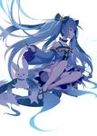  absurdres blue_eyes blue_hair bunny detached_sleeves dou_xian earrings fingerless_gloves full_body gloves hatsune_miku highres jewelry long_hair scarf sitting twintails vocaloid wand white_background yuki_miku yukine_(vocaloid) 