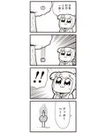  4koma :3 apple bad_id bkub comic food fruit greyscale highres meme monochrome pen pen-pineapple-apple-pen poptepipic popuko school_uniform serafuku sidelocks simple_background translated two-tone_background two_side_up 