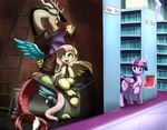  2017 antlers belt cum cum_in_pussy cum_inside cutie_mark discord_(mlp) draconequus equine feathered_wings feathers female feral fluttershy_(mlp) friendship_is_magic glowing group hair hi_res horn levitation library long_hair magic male male/female mammal my_little_pony open_mouth otakuap penetration penis pink_hair pussy sex spike_collar tongue vaginal vaginal_penetration winged_unicorn wings yellow_sclera 