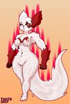  2017 abstract_background anthro anthrofied athletic barefoot breasts facial_markings feline female mammal mana_schatz markings muscular muscular_female nintendo nipples pok&eacute;mon pubes signature solo thick_thighs toot6 video_games wide_hips zangoose 