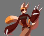  anthro big_hands clothed clothing eyes_closed fangs female mammal navel polywomple red_panda solo teeth wide_hips 