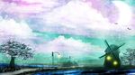  bird cloud cloudy_sky colorful commentary grass highres landscape march no_humans original outdoors road scenery sky tree water windmill 
