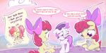  2017 apple_bloom_(mlp) blush cloud cutie_mark dialogue dilarus duo earth_pony english_text equine female feral friendship_is_magic hair horn horse mammal multicolored_hair my_little_pony pony purple_eyes purple_hair scroll sky sweetie_belle_(mlp) text unicorn 