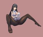  1girl ass black_hair breasts censored feet fingerless_gloves girls_frontline hairband jin_yi_dui large_breasts lips long_hair looking_at_viewer no_bra no_panties no_shoes no_underwear pantyhose pussy qbz-95_(girls_frontline) see-through skirt spread_legs thighs toes yellow_eyes 