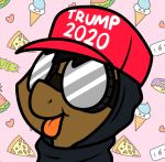  2018 5:4 clothing digital_media_(artwork) donald_trump equine fan_character food food_creature happy hat horse male mammal pizza pokefound politics pony simple_background smile solo tongue tongue_out 
